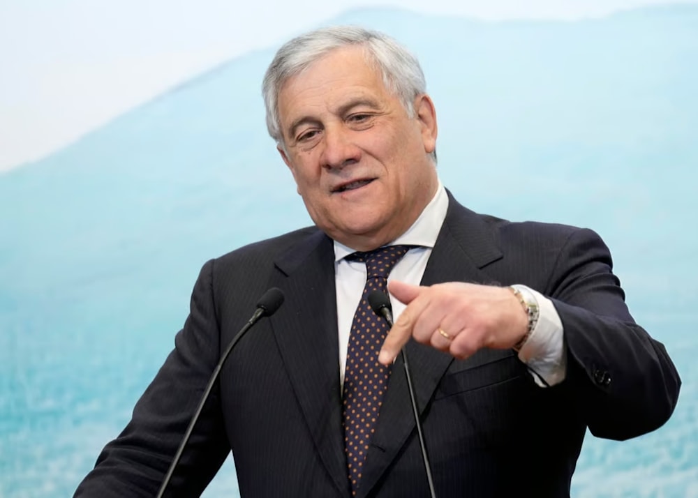 Italy's Foreign Minister Antonio Tajani speaking at a news conference on May 4,2023. (AFP via Getty Images)