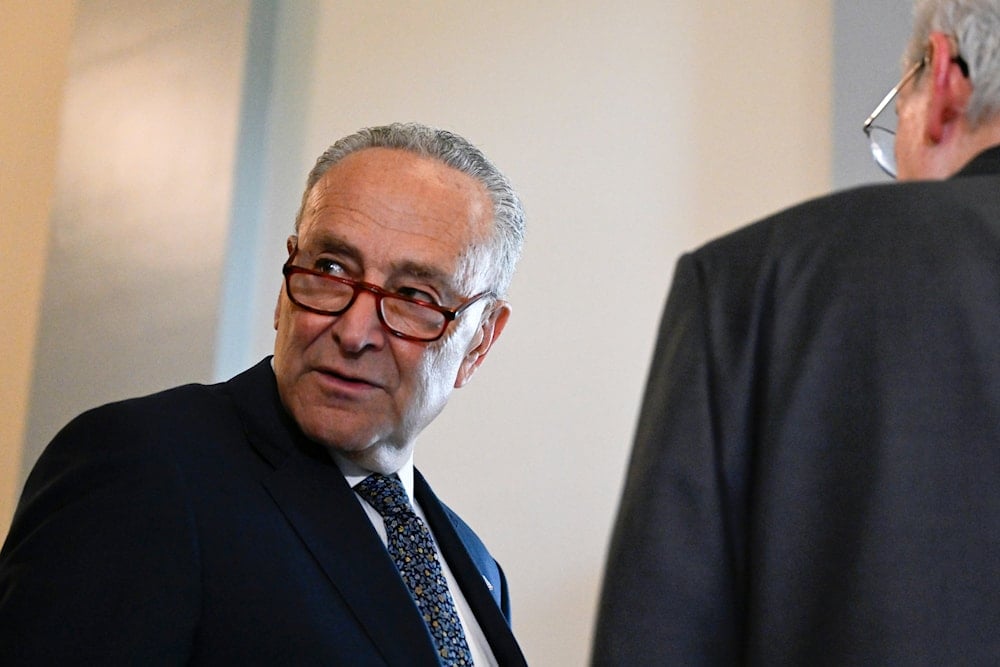 Senate Majority leader Chuck Schumer, D-NY, left, talks with Senate Minority leader Mitch McConnell, R-KY, as they wait for the arrival of Ukraine President Volodymyr Zelenskyy on Capitol Hill, on July 10, 2024 in Washington. (AP)