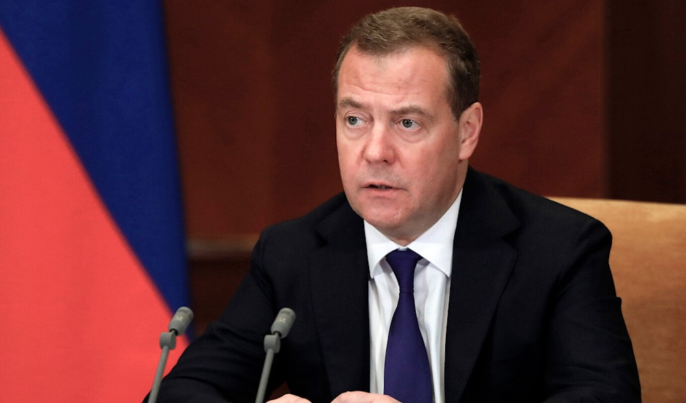 Dmitry Medvedev speaks during a meeting outside Moscow, Russia, October 3, 2022. (AP)