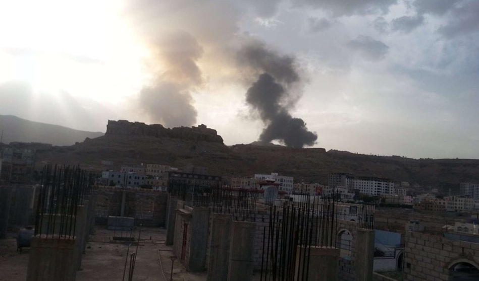 An airstrike targets Yemen in an undated image. (Social media)