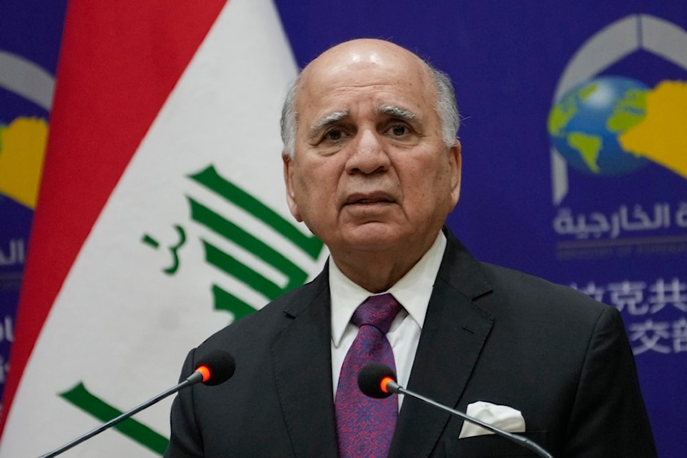 Iraqi Foreign Minister Fouad Hussein addresses journalists during a news conference at the Ministry of Foreign Affairs in Baghdad, Iraq, Feb. 6, 2024. (AP)