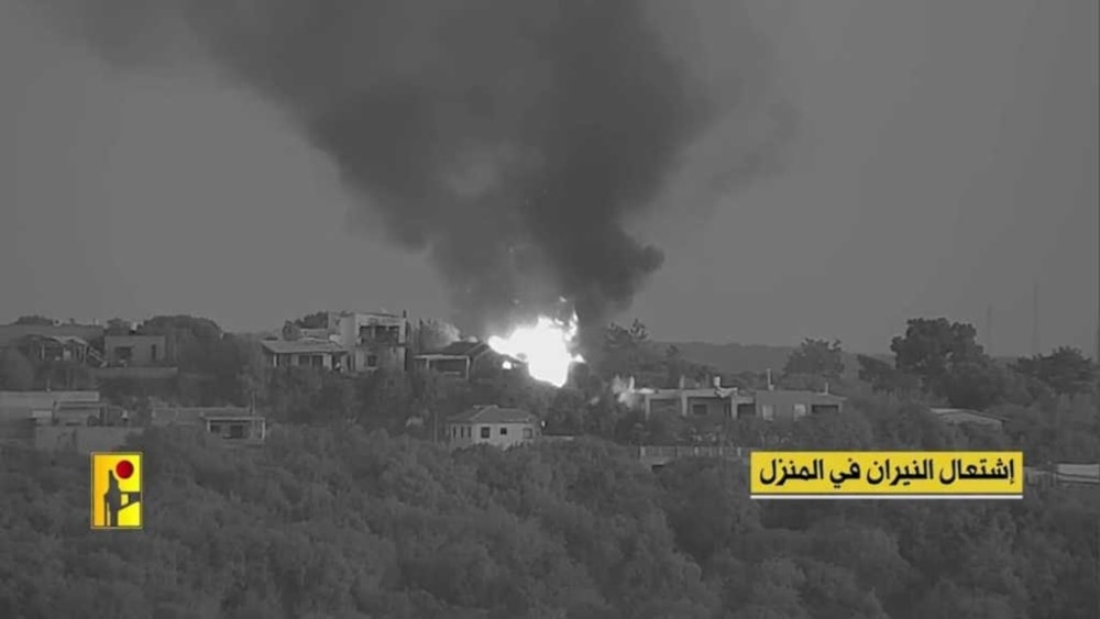 A screengrab of a video by Hezbollah targeted a house where Israeli occupation forces were stationed in the settlement of Shtula on July 13, 2024. (Military Media)