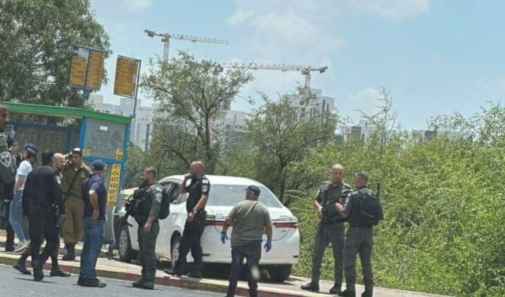 A picture of the scene of the dual ramming-shooting operation in al-Ramla, occupied Palestine, on July 14, 2024. (Social media)