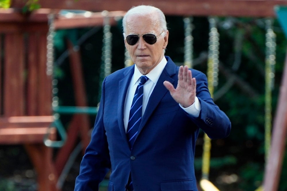 President Joe Biden waves to the media as he walks to board Marine One, Monday July 15, 2024, on the South Lawn of the White House in Washington, enroute to Andrews Air Force Base and onto Las Vegas. (AP)