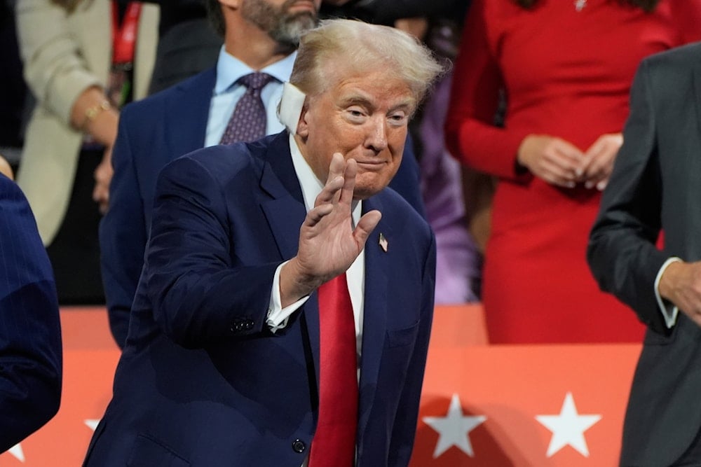 Republican presidential candidate former President Donald Trump appears during the Republican National Convention Monday, July 15, 2024, in Milwaukee. (AP)