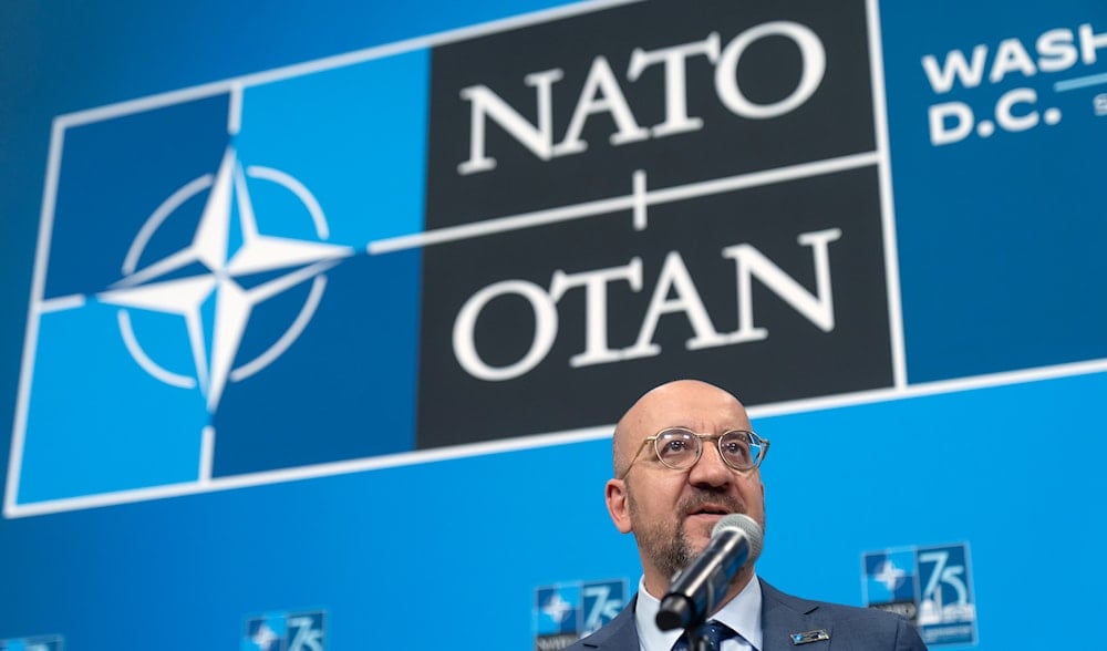 European Council President Charles Michel speaks during his arrival at the NATO summit in Washington, Thursday, July 11, 2024. (AP)