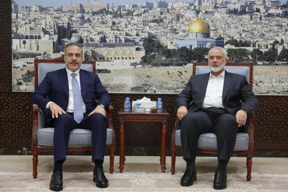 From a previous meeting between the head of the Hamas Political Bureau, Ismail Haniyeh, with Turkish Foreign Minister Hakan Fidan