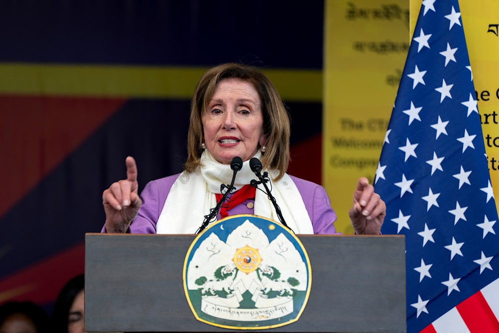 Democratic former House Speaker Nancy Pelosi at the Tsuglakhang temple in Dharamshala, India, Wednesday, June 19, 2024. (AP)