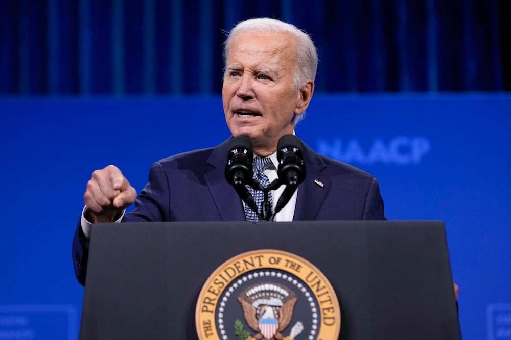 President Joe Biden speaks at the 115th NAACP National Convention in Las Vegas, July 16, 2024 (AP)