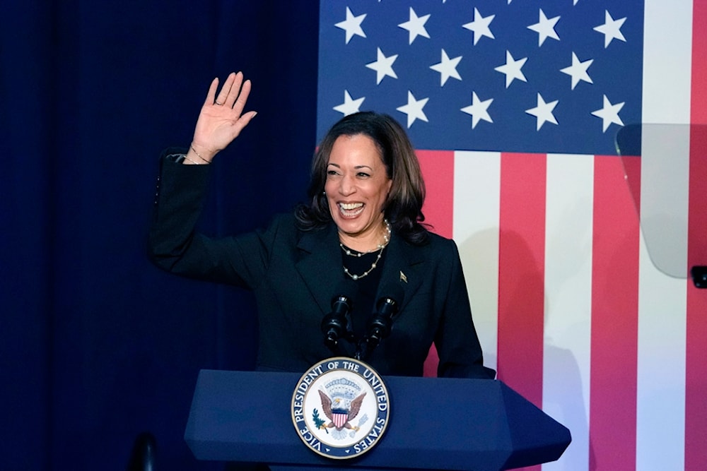 Vice President Kamala Harris arrives at a campaign event, Wednesday, July 17, 2024, in Kalamazoo, Mich. (AP Photo/Carlos Osorio)