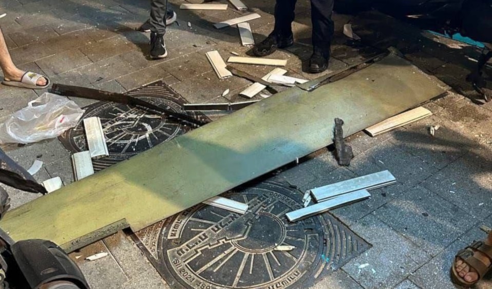 A picture circulating online showing the wing of the alleged drone that struck into a building in Tel Aviv, 'Israel', on July 13, 2024. (Social media)