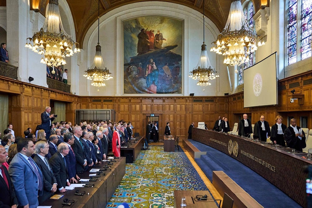 The Judges enter the International Court of Justice, or World Court, in The Hague, Netherlands, Friday July 19, 2024. (AP)