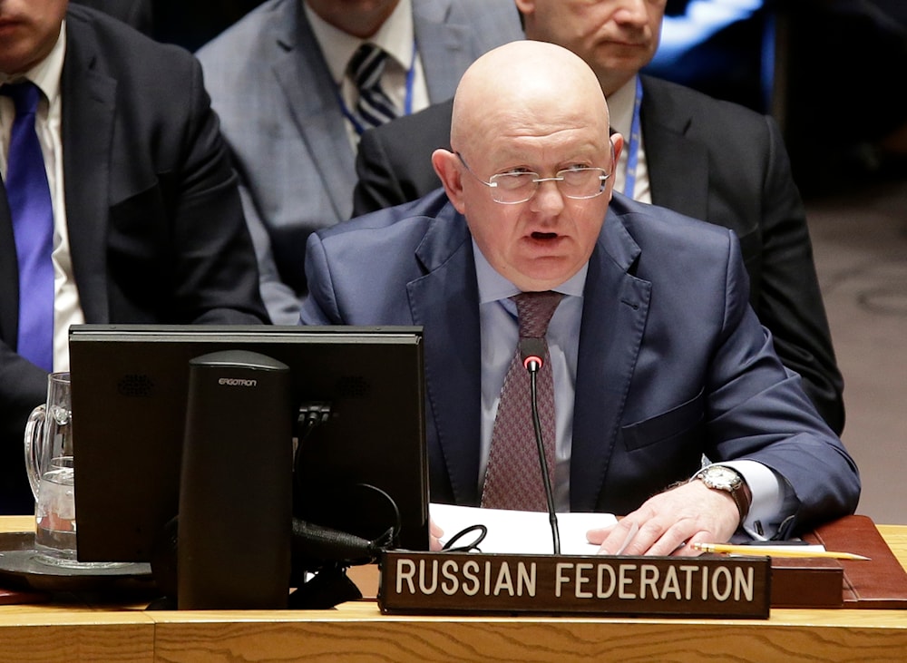 Russian Ambassador to the United Nations Vasily Nebenzya speaks during a Security Council meeting at U.N. headquarters, Monday, April 9, 2018. (AP)