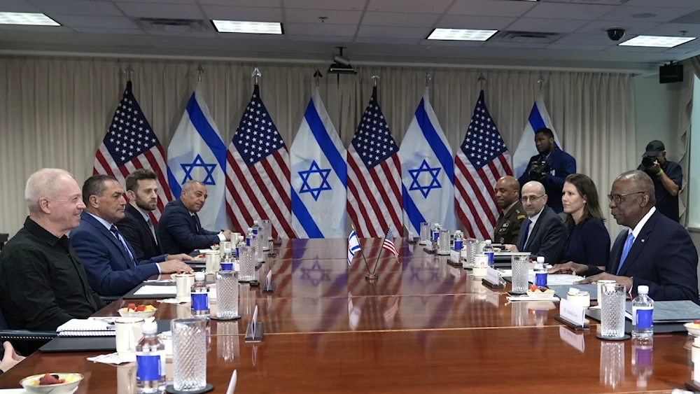 Defense Secretary Lloyd Austin and Israeli Defense Minister Yoav Gallant sit down for a meeting at the Pentagon in Washington, on June 25, 2024. (AP)