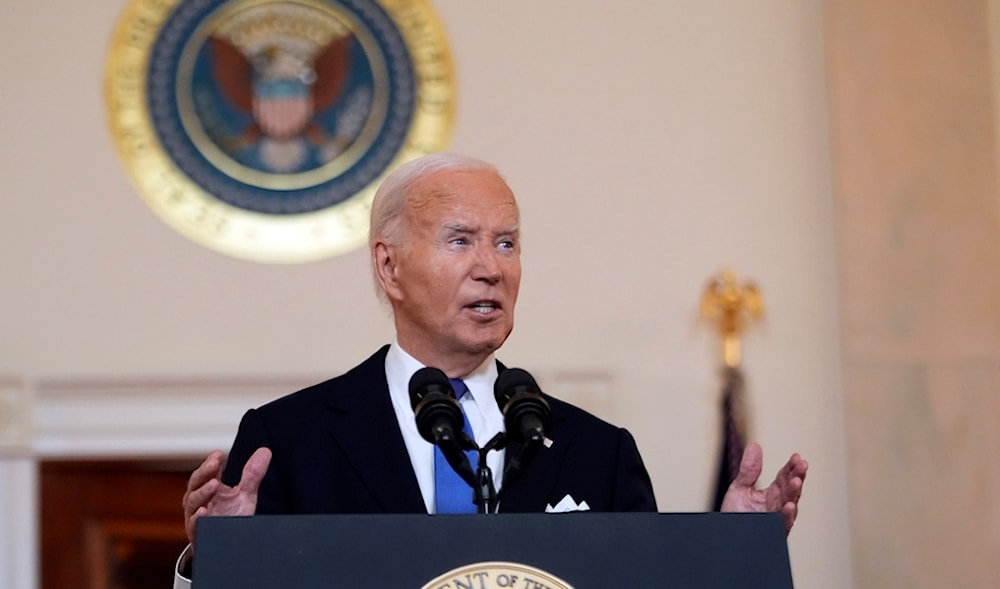 President Joe Biden speaks in the Cross Hall of the White House on Monday, July 1, 2024, in Washington. (AP)