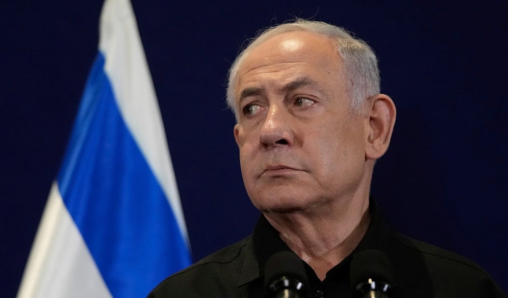 Prime Minister Benjamin Netanyahu attends a press conference in Tel Aviv, October 17, 2023. (AP)