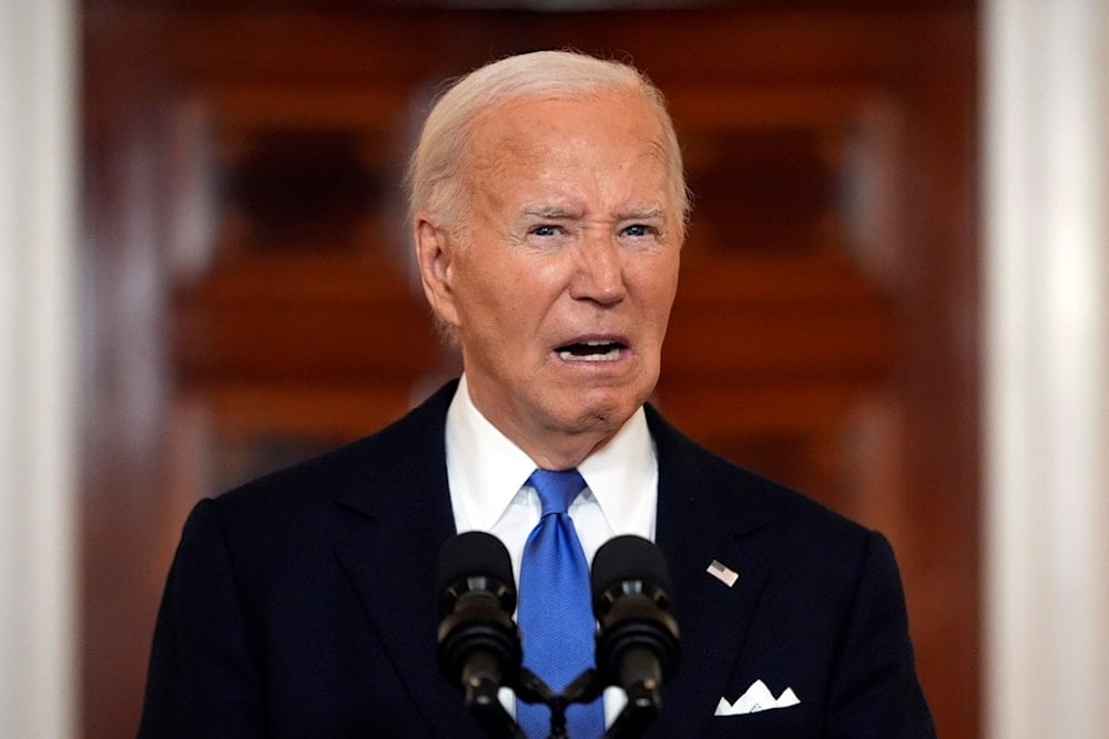 President Joe Biden speaks in the Cross Hall of the White House on Monday, July 1, 2024, in Washington. (AP)