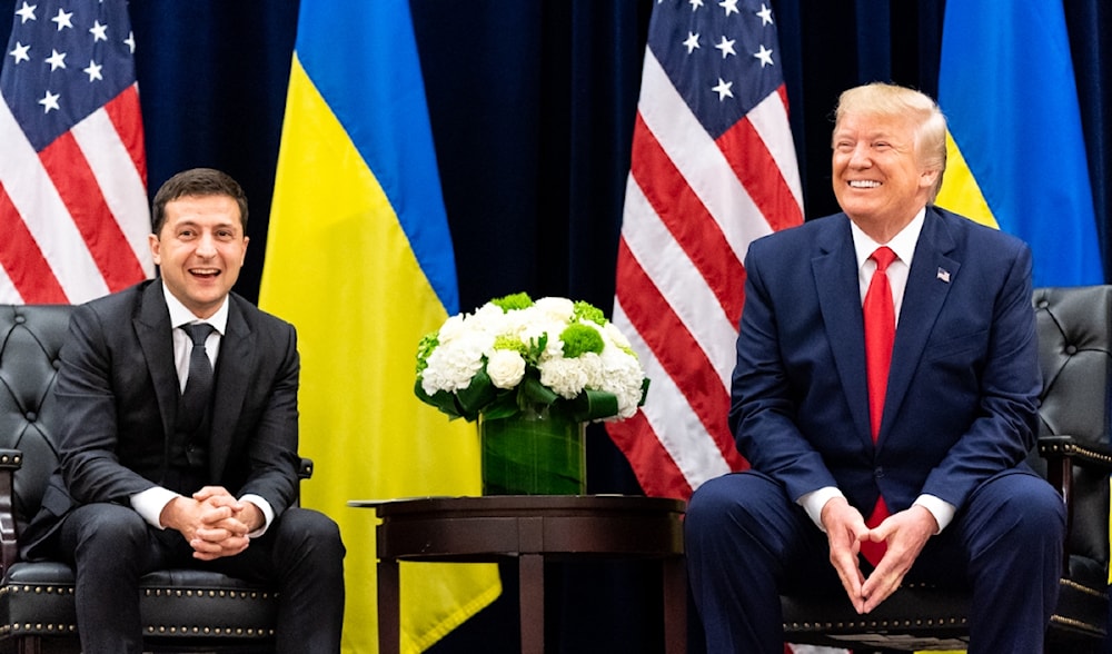 Former president Donald J. Trump participates in a bilateral meeting with Ukraine President Volodymyr Zelensky at the InterContinental New York Barclay in New York City, September 25, 2019. (White House)