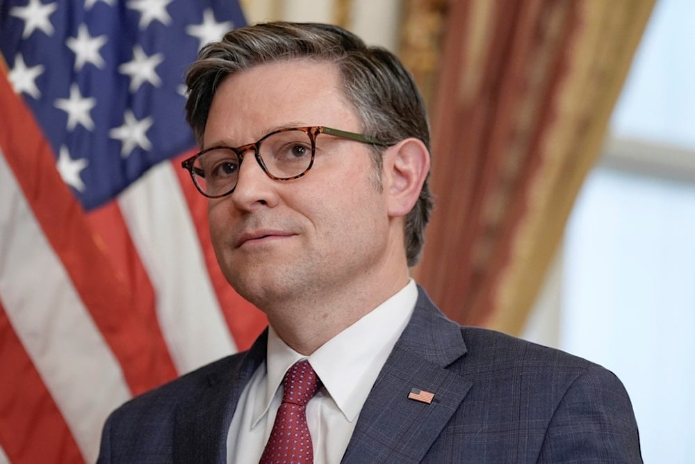 Speaker of the House Mike Johnson, R-La., participates in a ceremonial swearing-in for Rep. Michael Rulli, R-Ohio, on Capitol Hill Tuesday, June 25, 2024, in Washington. (AP)