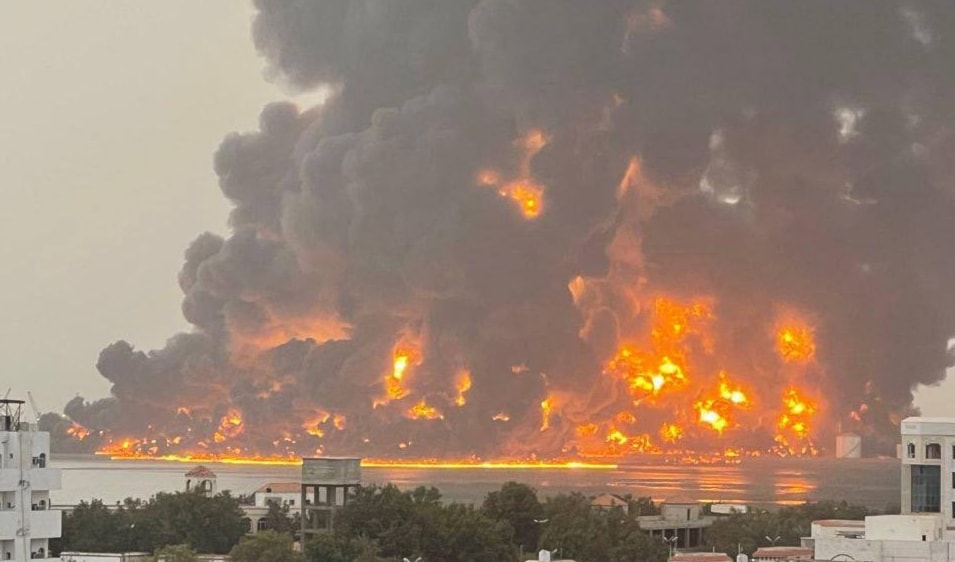 Smoke and fire shown following an Israeli attack on a Yemeni power station, July 20, 2024 (Social Media)