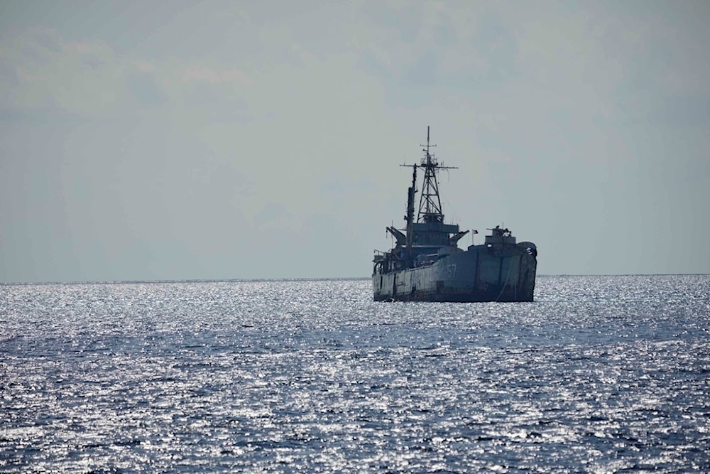 Philippine navy ship BRP Sierra Madre is seen at the Second Thomas Shoal, locally known as Ayungin Shoal, at the South China Sea, April 23, 2023. (AP)