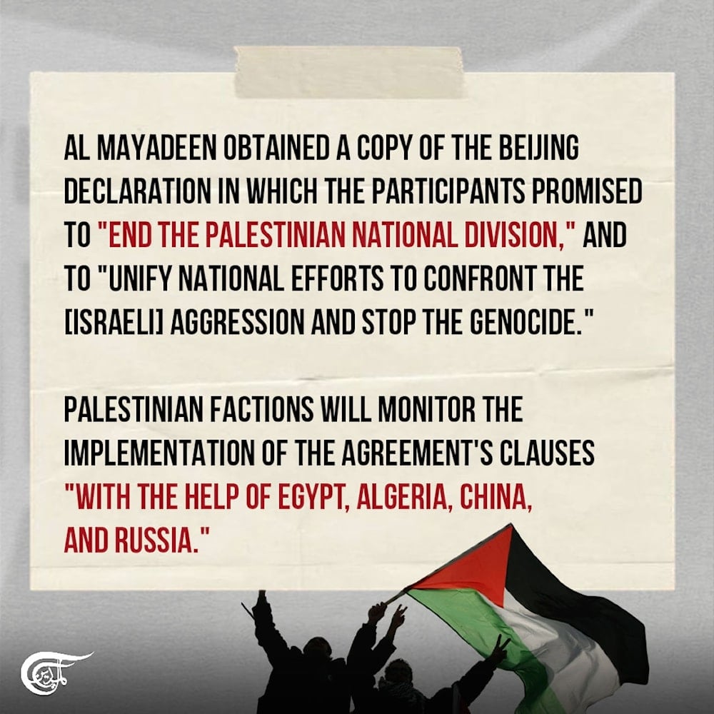 Al Mayadeen obtains Palestinian factions' Beijing declaration