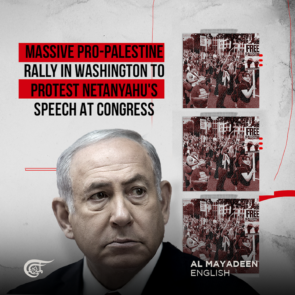 Massive pro-Palestine rally in Washington to protest Netanyahu's speech at Congress