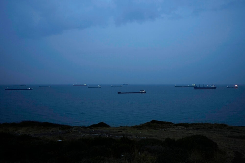 Cargo ships anchor at the Black Sea wait to cross the Bosporus strait in Istanbul, Turkey, Thursday, Nov. 17, 2022. (AP)