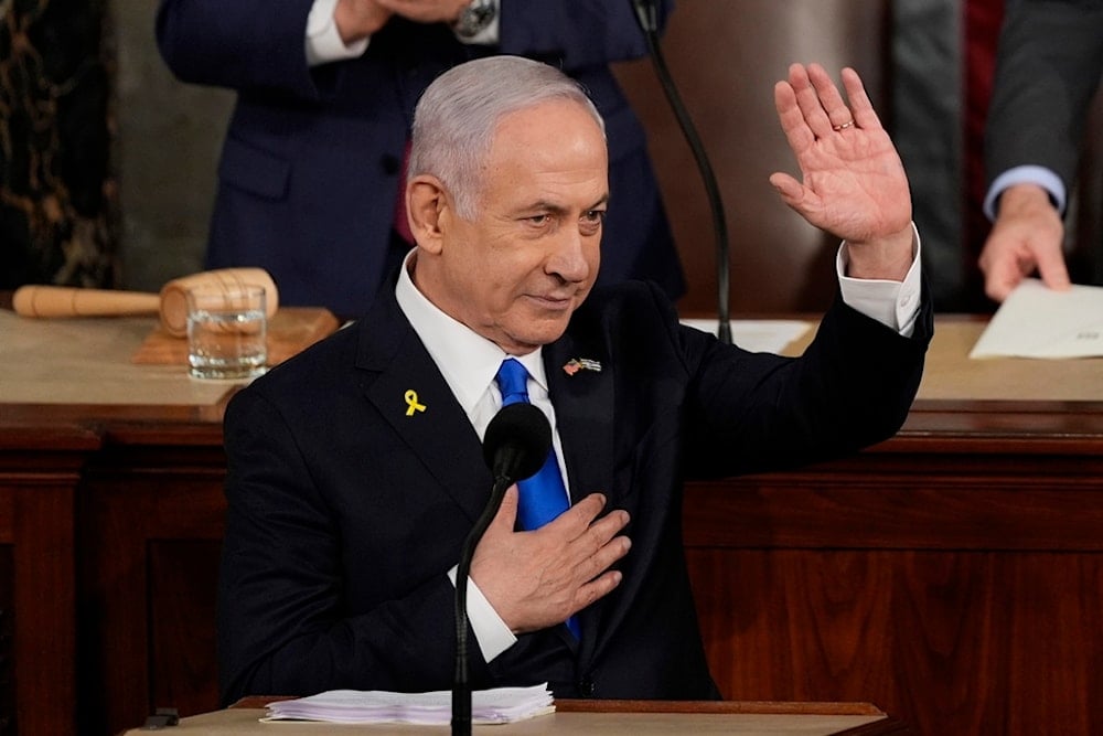 Israeli Prime Minister Benjamin Netanyahu speaks to a joint meeting of Congress at the Capitol in Washington, Wednesday, July 24, 2024. (AP)