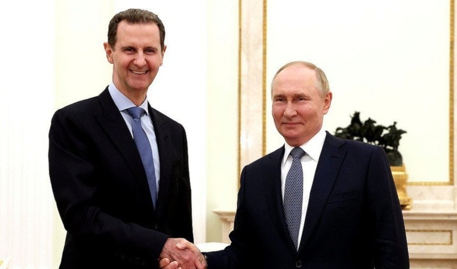 Syrian President Bashar Al-Assad, left, shakes hands with Russian President Vladimir Putin, right, at the Kremlin, Moscow, July 25, 2024 (Social Media)