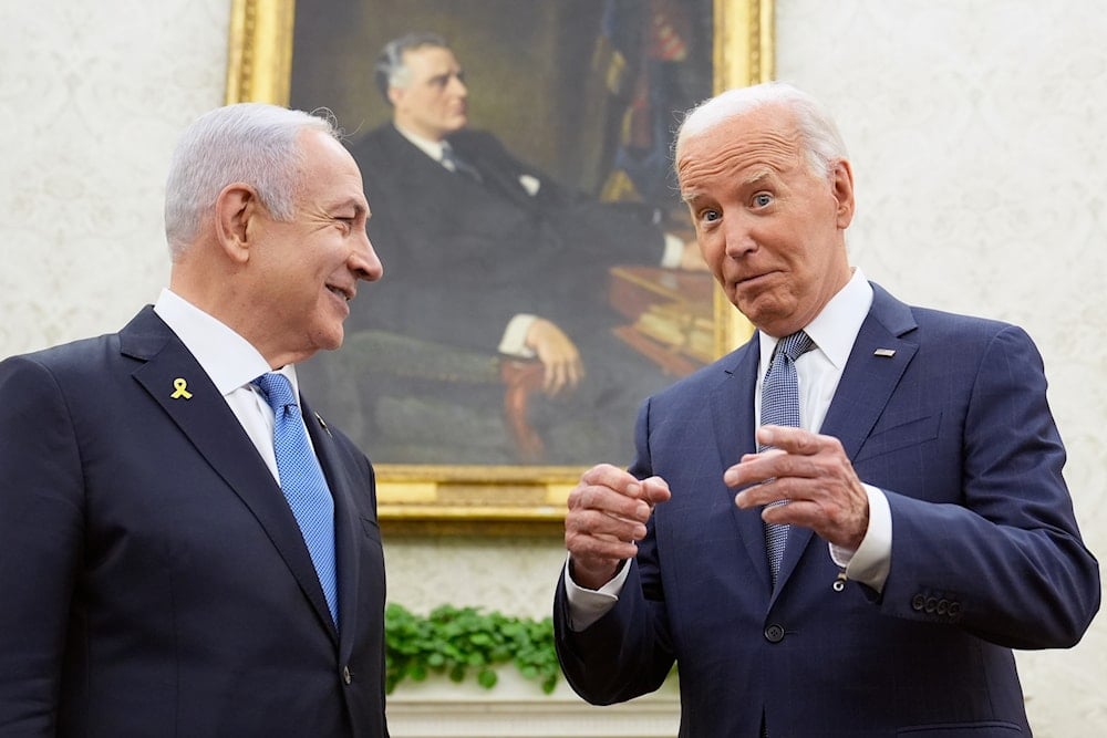 President Joe Biden, right, talks with Israeli Prime Minister Benjamin Netanyahu, left, in the Oval Office of the White House in Washington, on July 25, 2024. (AP)