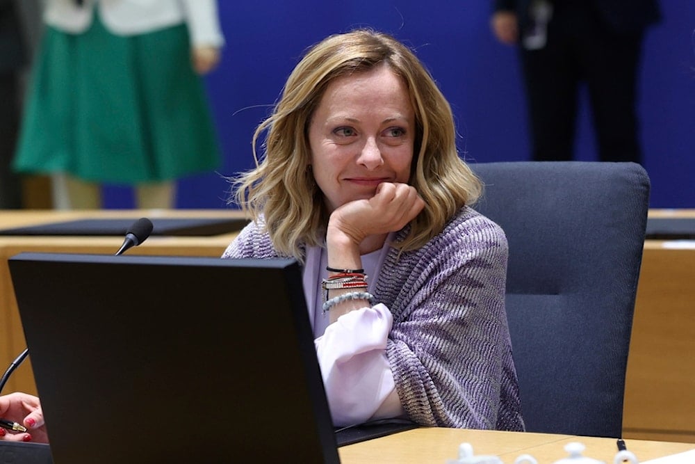 Italy's Prime Minister Giorgia Meloni waits for the start of a round table meeting at an EU summit in Brussels, Thursday, June 27, 2024 (AP)