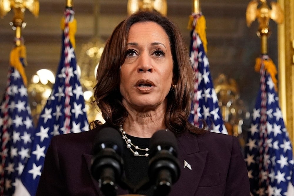 Vice President Kamala Harris speaks following a meeting with Israeli Prime Minister Benjamin Netanyahu at the Eisenhower Executive Office Building on the White House complex in Washington, Thursday, July 25, 2024. (AP)