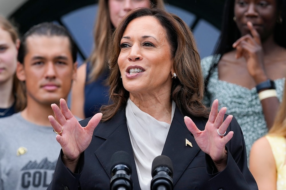 Vice President Kamala Harris speaks from the South Lawn of the White House in Washington, on July 22, 2024. (AP)