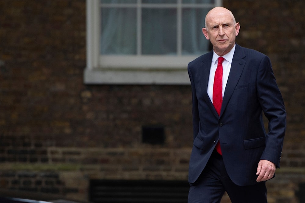 Defense Secretary John Healey arrives at Downing Street in London, Friday, July 5, 2024 (AP)