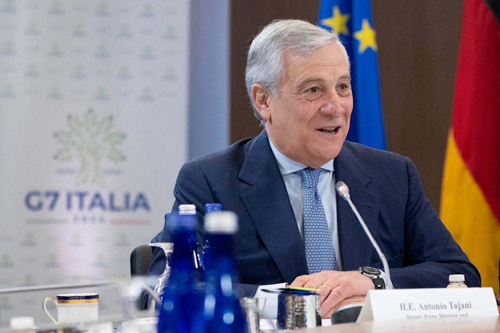 Italy's Foreign Minister Antonio Tajani speaks while meeting with members of the G7, Thursday July 11, 2024, during the NATO summit in Washington. (AP Photo/Jacquelyn Martin)