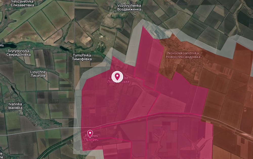 The city of Lozuvatske was captured by Russian forces on July 27, 2024. (Screengrab from Google Maps)