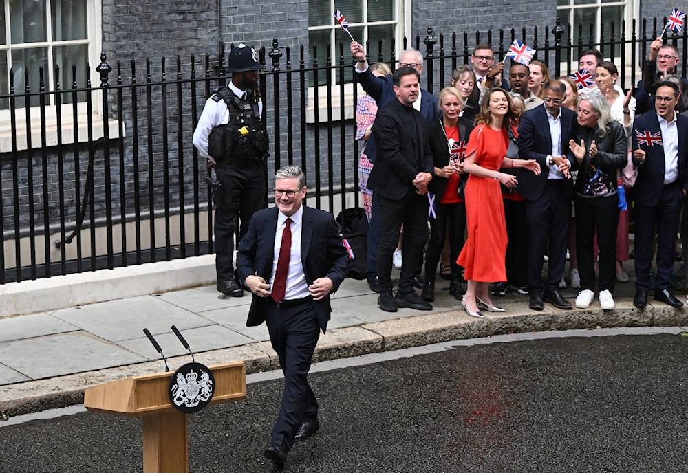 Britain's Prime Minister and leader of the Labour Party Keir Starmer, walks to the podium to address the nation after his general election victory, outside 10 Downing Street in London on July 5, 2024. (AFP)