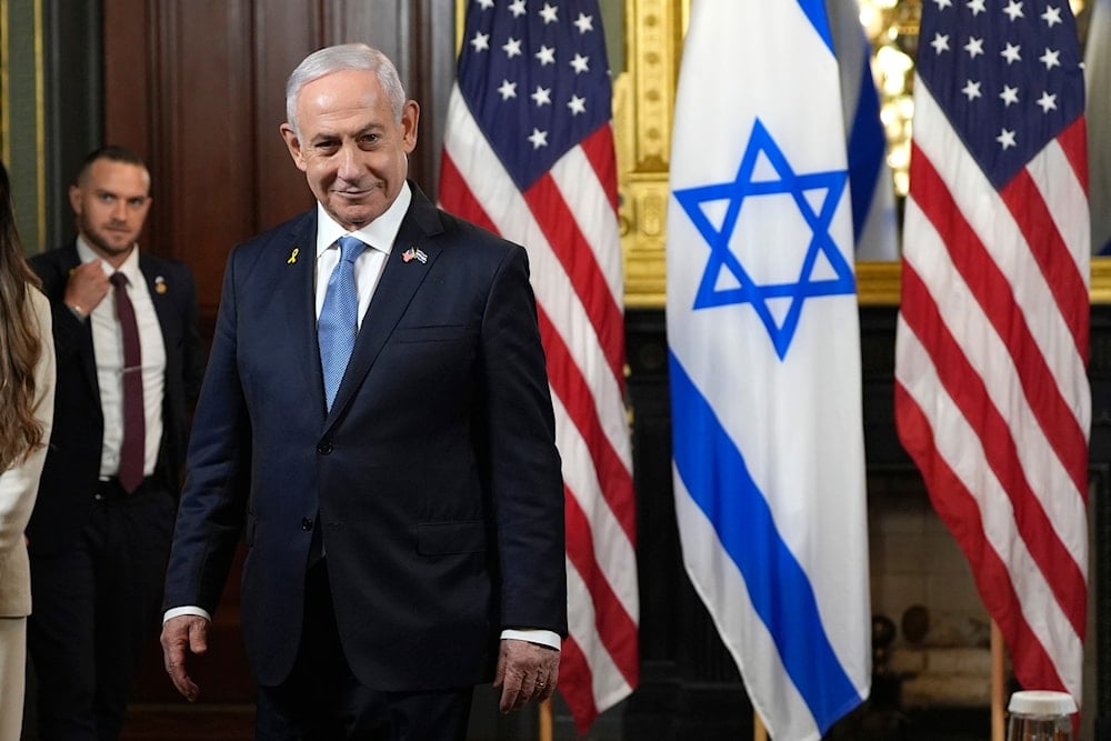 Israeli Prime Minister Benjamin Netanyahu is pictured before a meeting with Vice President Kamala Harris at the Eisenhower Executive Office Building on the White House complex in Washington, July 25, 2024 (AP)