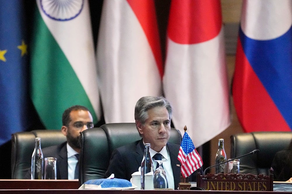 U.S. Secretary of State Antony Blinken, center, attends the ASEAN Regional Forum Ministerial Meeting in Vientiane, Laos, Saturday, July 27, 2024. (AP)