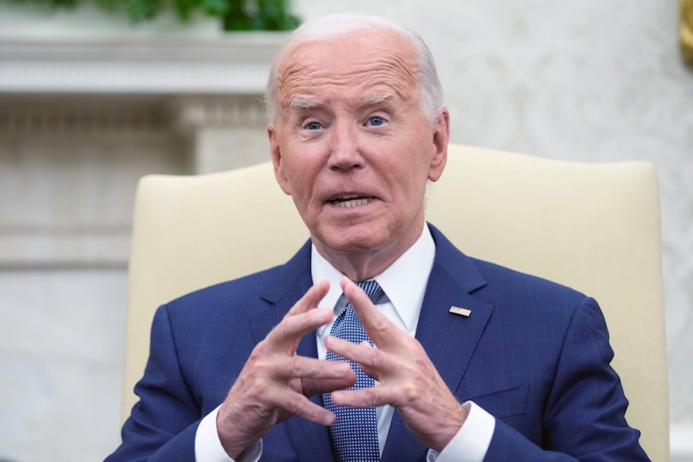 President Joe Biden speaks during his meeting with Israeli Prime Minister Benjamin Netanyahu in the Oval Office of the White House in Washington, Thursday, July 25, 2024. (AP)