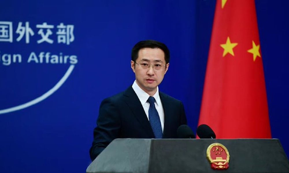 Lin Jian, the spokesperson of China's Ministry of Foreign Affairs, meets the press on March 18,2024. (Courtesy of China's Ministry of Foreign Affairs)