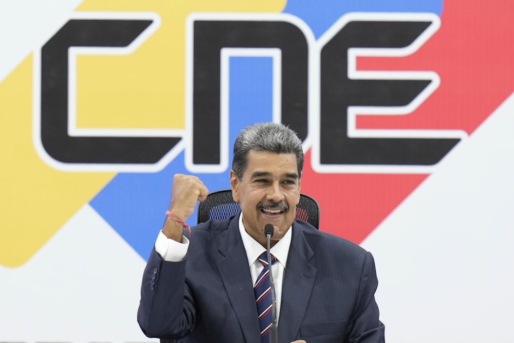 Venezuelan President Nicolas Maduro at the National Electoral Council (CNE) in Caracas, Venezuela, Monday, July 29, 2024. (AP)