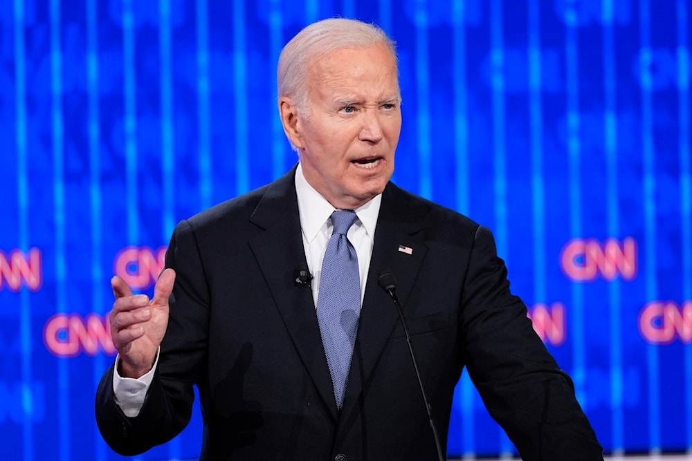 US President Joe Biden speaks during a presidential debate with Republican presidential candidate former President Donald Trump, June 27, 2024, in Atlanta, Georgia, the United States (AP)