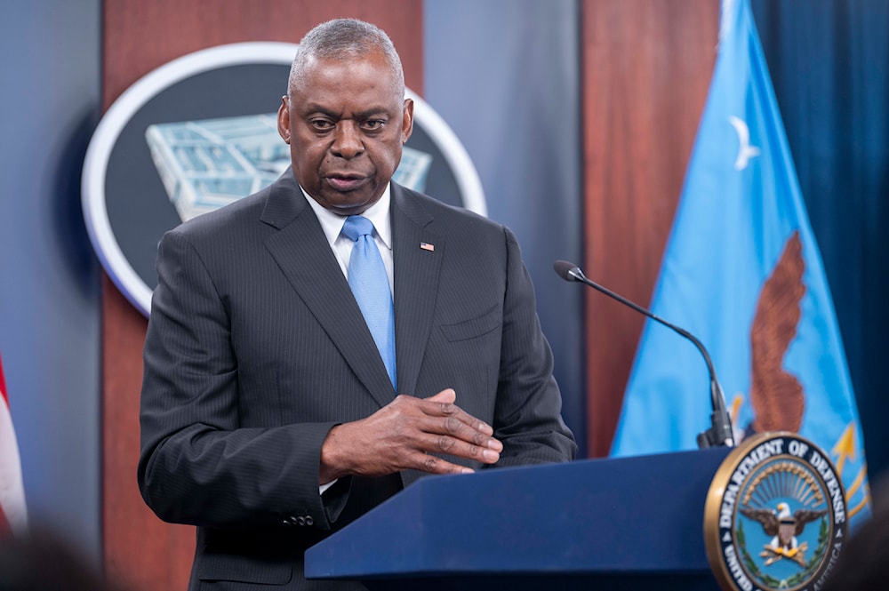 Secretary of Defense Lloyd Austin speaks during a press briefing at the Pentagon on Thursday, July 25, 2024 in Washington. (AP)