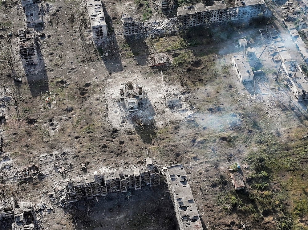 photo provided by Ukraine's 24th Mechanised Brigade press service shows an aerial view of the town of Chasiv Yar, in the Donetsk region, Ukraine, Wednesday, July 3, 2024 (AP)