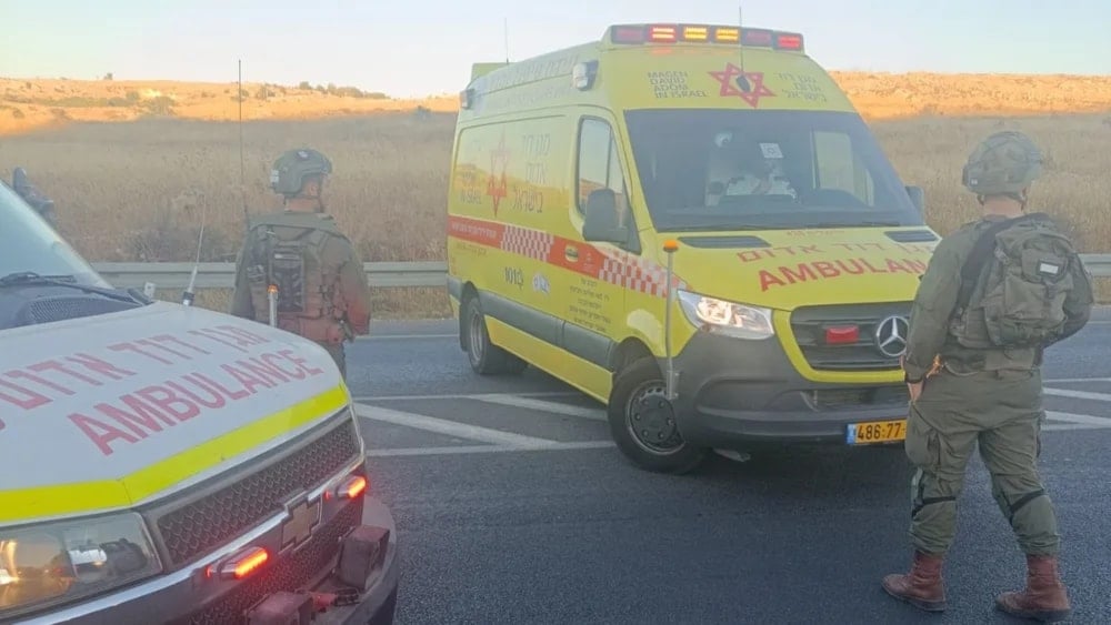 Magen David Adom ambulances arrive at the scene of a terrorist attack near al-Khalil, the West Bank. (Israeli media)