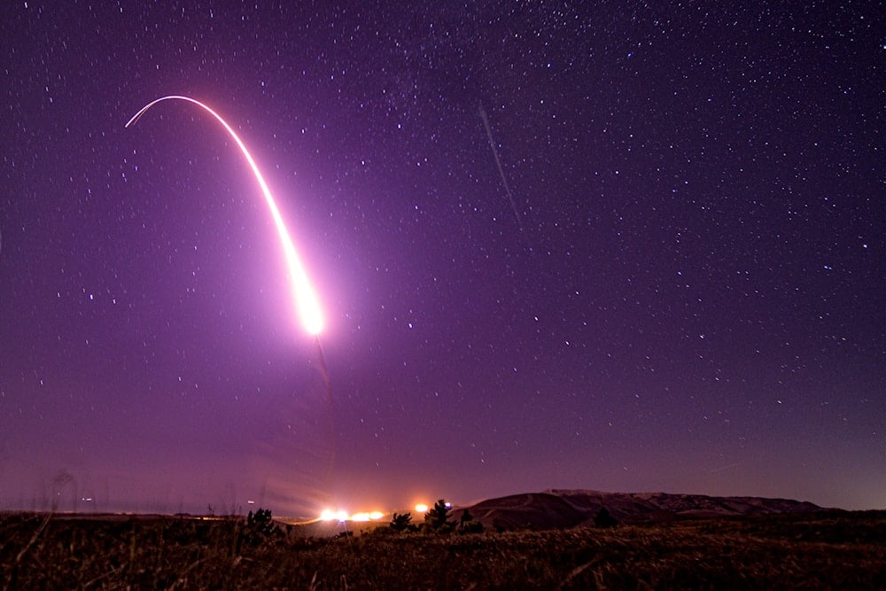 This image on Oct. 2, 2019, provided by the U.S. Air Force shows an unarmed Minuteman 3 intercontinental ballistic missile test launch at Vandenberg Air Force Base, Calif. (AP)