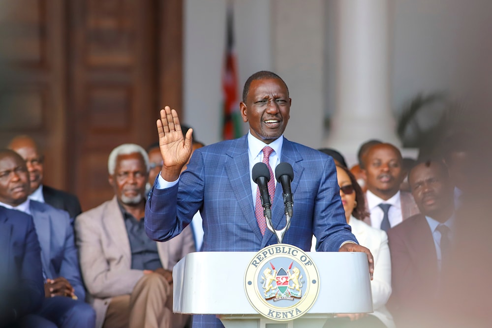 Kenyan President William Ruto gives an address at the State House in Nairobi, Kenya Wednesday, June 26, 2024. (AP)