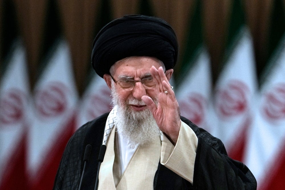 Iranian Supreme Leader Ayatollah Ali Khamenei waves after casting his vote for the presidential runoff election in Tehran, Iran, on July 5, 2024. (AP)